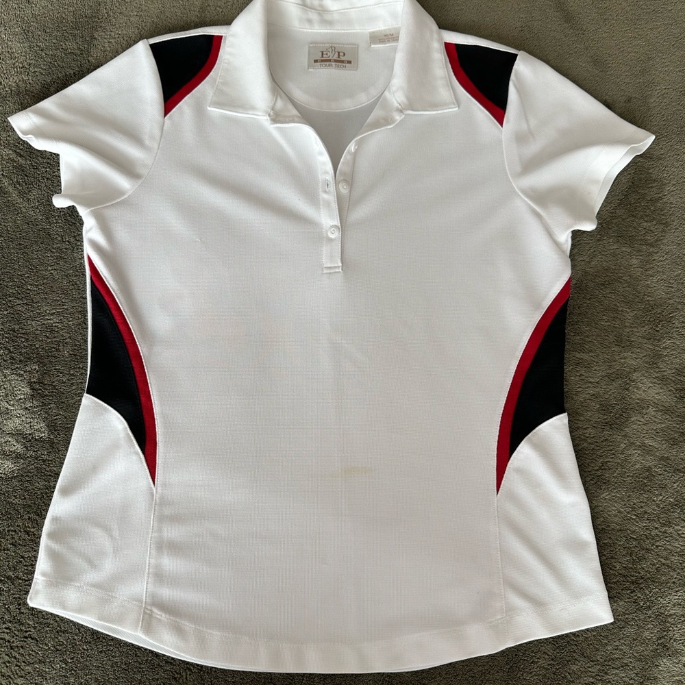 EP Pro White Polo Shirt with Red and Black Accents